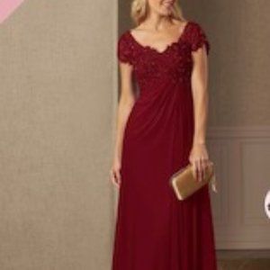 Azazie A-line Sequins Lace Floor-Length Dress Burgendy/Red